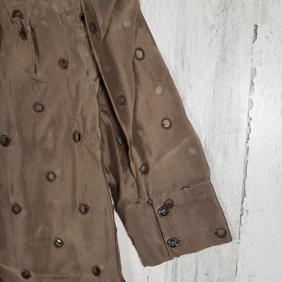 Sara Berman 70% Silk Brown Long Sleeve Cut-Out Shirt Women's Size Medium - Picture 12 of 12